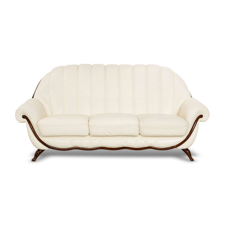 Nieri Pompei Leather Three Seater Cream Sofa Couch