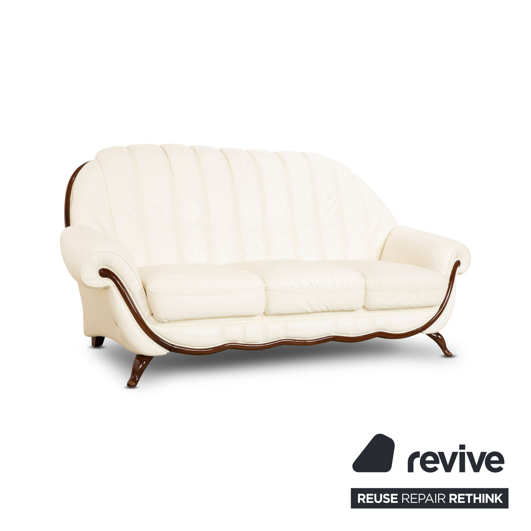 Nieri Pompei Leather Three Seater Cream Sofa Couch