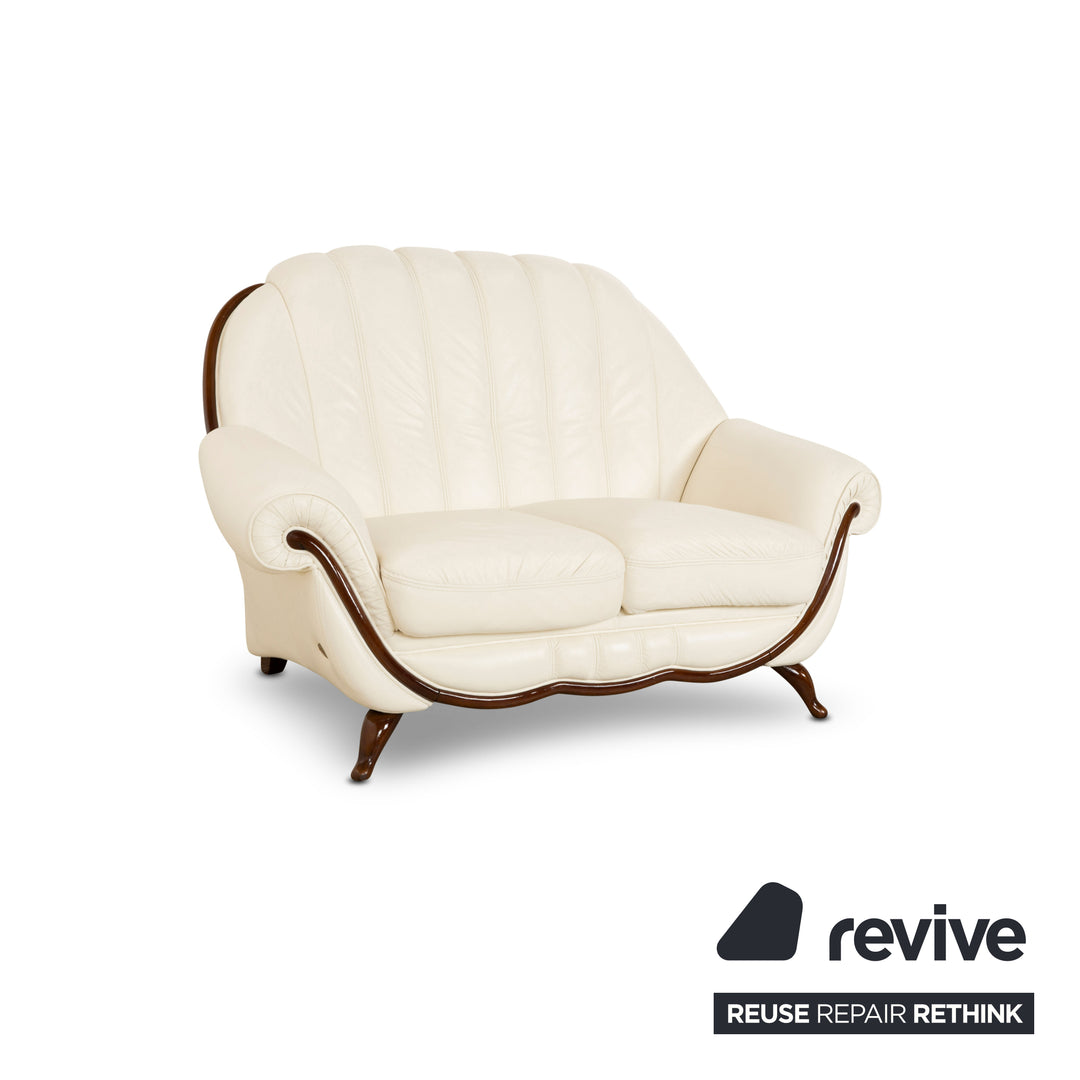 Nieri Pompei Leather Two-Seater Cream Sofa Couch