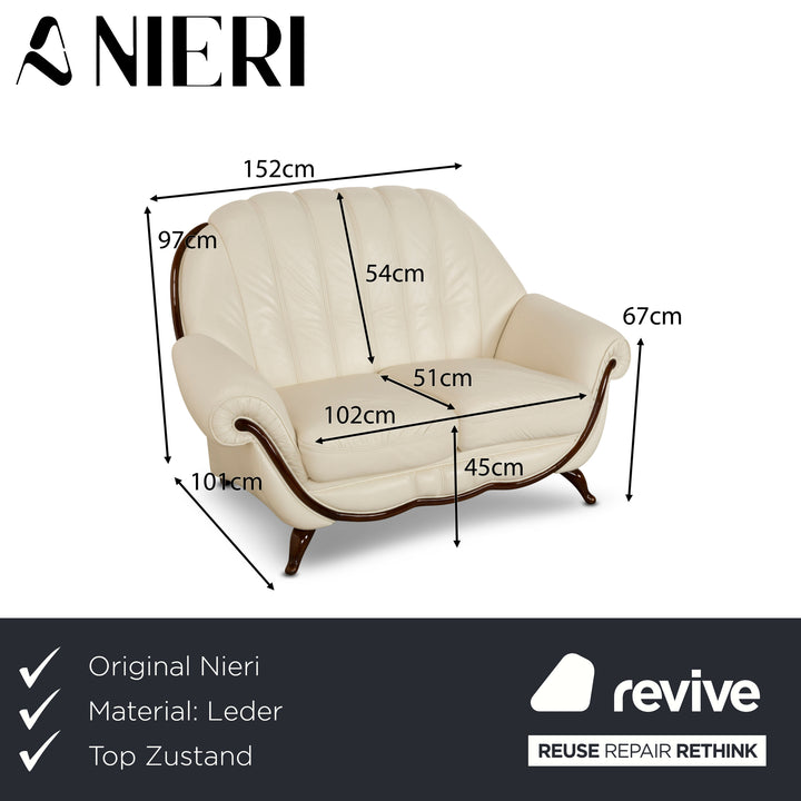 Nieri Pompei Leather Two-Seater Cream Sofa Couch