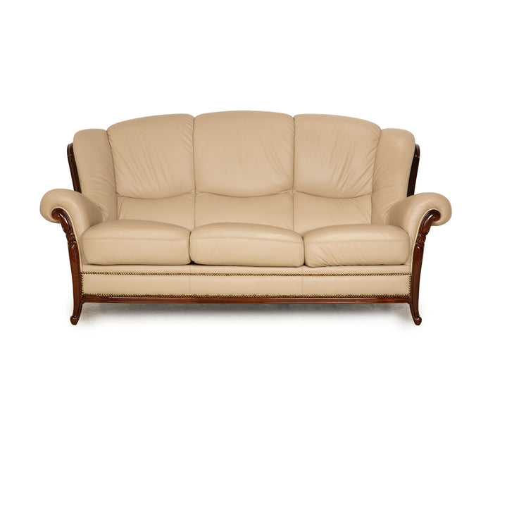 Nieri Victoria Leder Dreisitzer Creme Sofa Couch