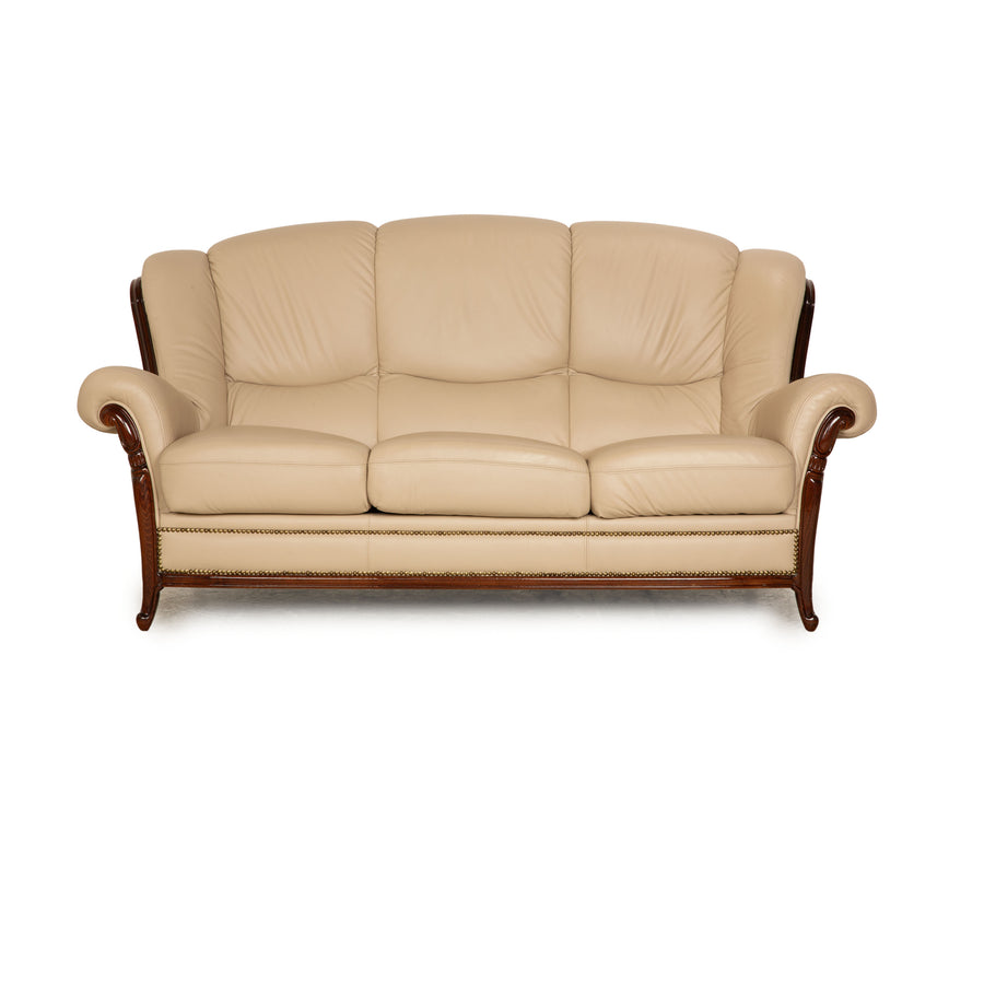 Nieri Victoria Leder Dreisitzer Creme Sofa Couch