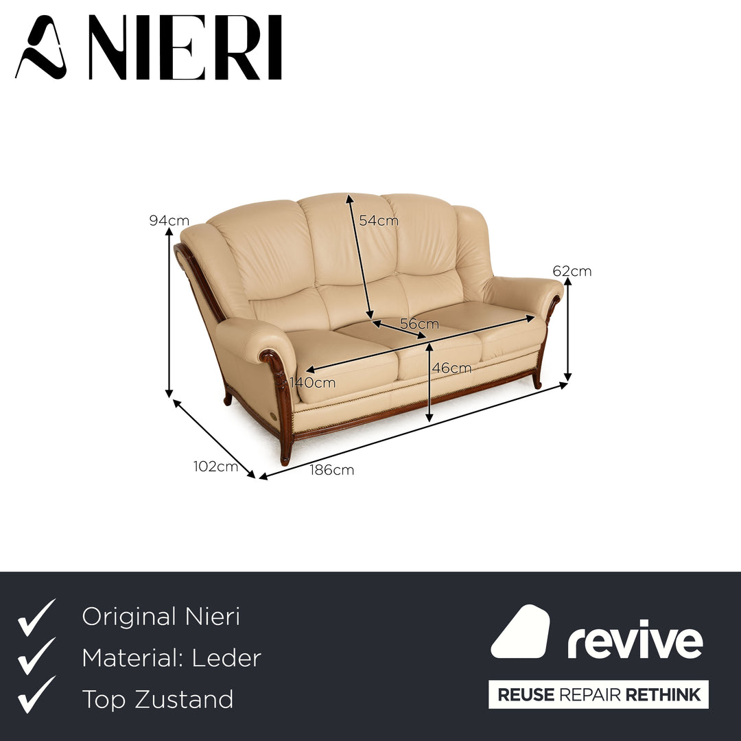 Nieri Victoria Leder Dreisitzer Creme Sofa Couch