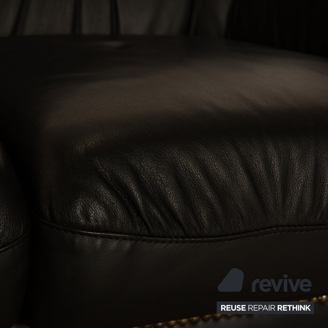 Nieri Victoria Leather Three Seater Black Sofa Couch
