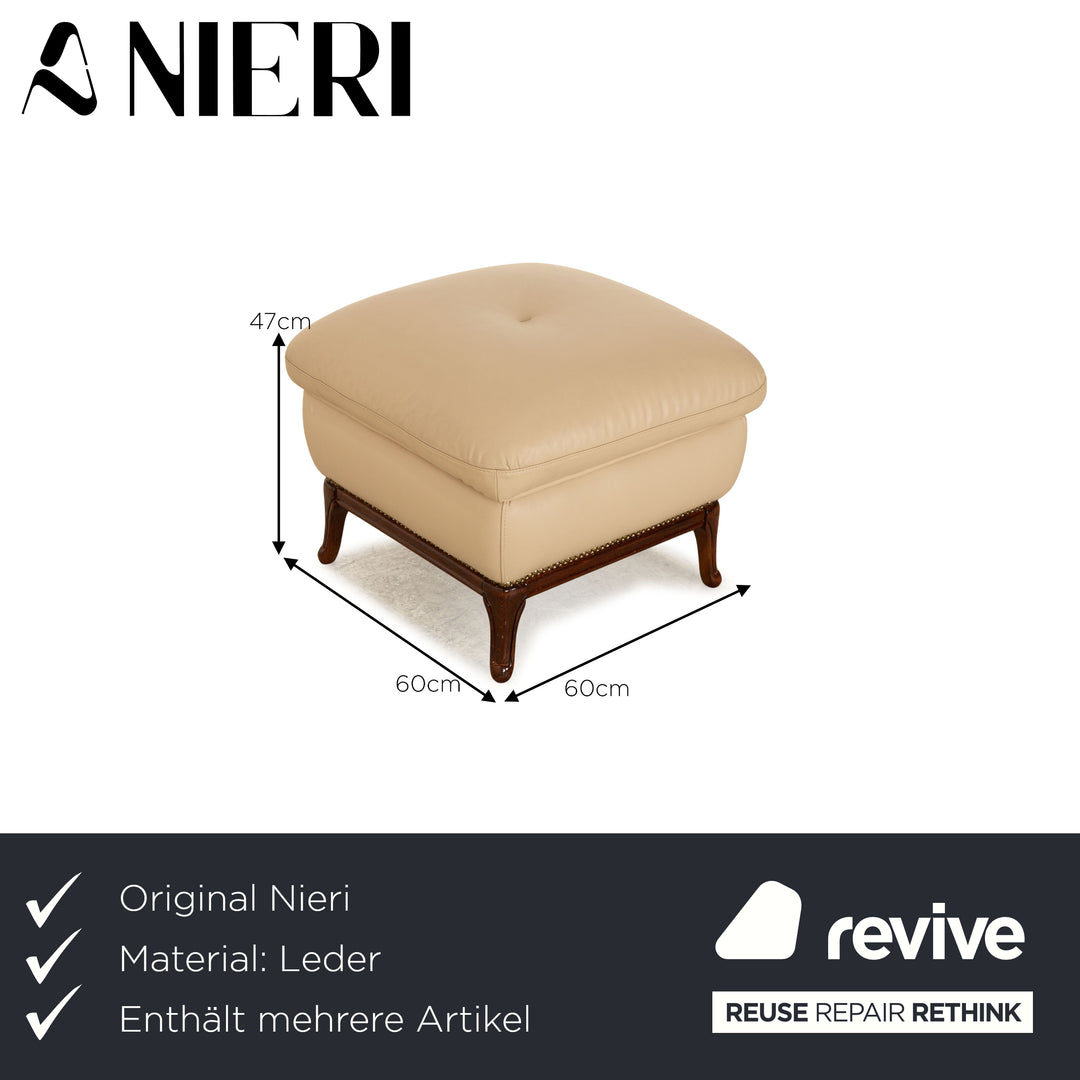Nieri Victoria Leder Sessel Garnitur Beige Hocker