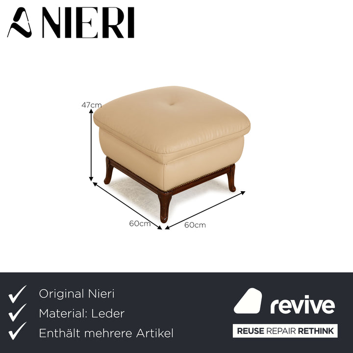 Nieri Victoria Leder Sessel Garnitur Beige Hocker