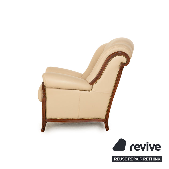 Nieri Victoria Leder Sessel Garnitur Beige Hocker