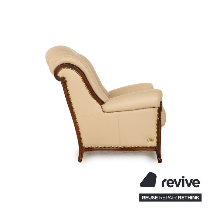 Nieri Victoria Leder Sessel Garnitur Beige Hocker
