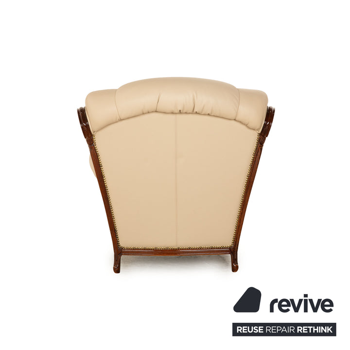 Nieri Victoria Leder Sessel Garnitur Beige Hocker