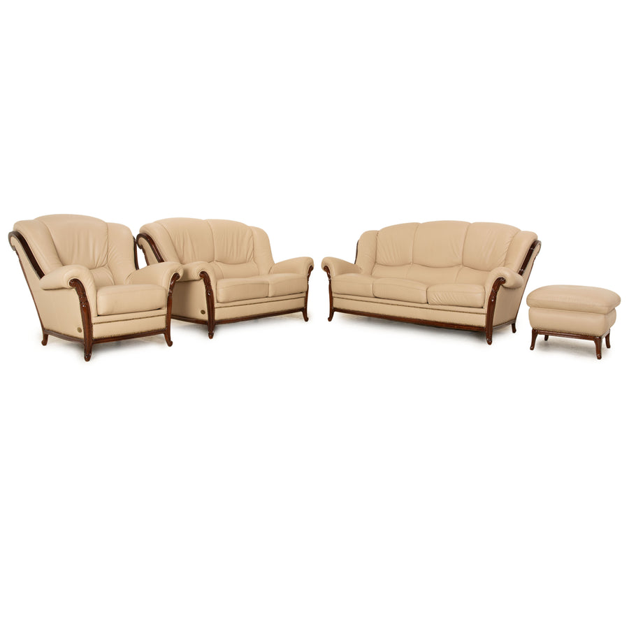 Nieri Victoria Leder Sofa Garnitur Beige Dreisitzer Sessel Hocker Zweisitzer