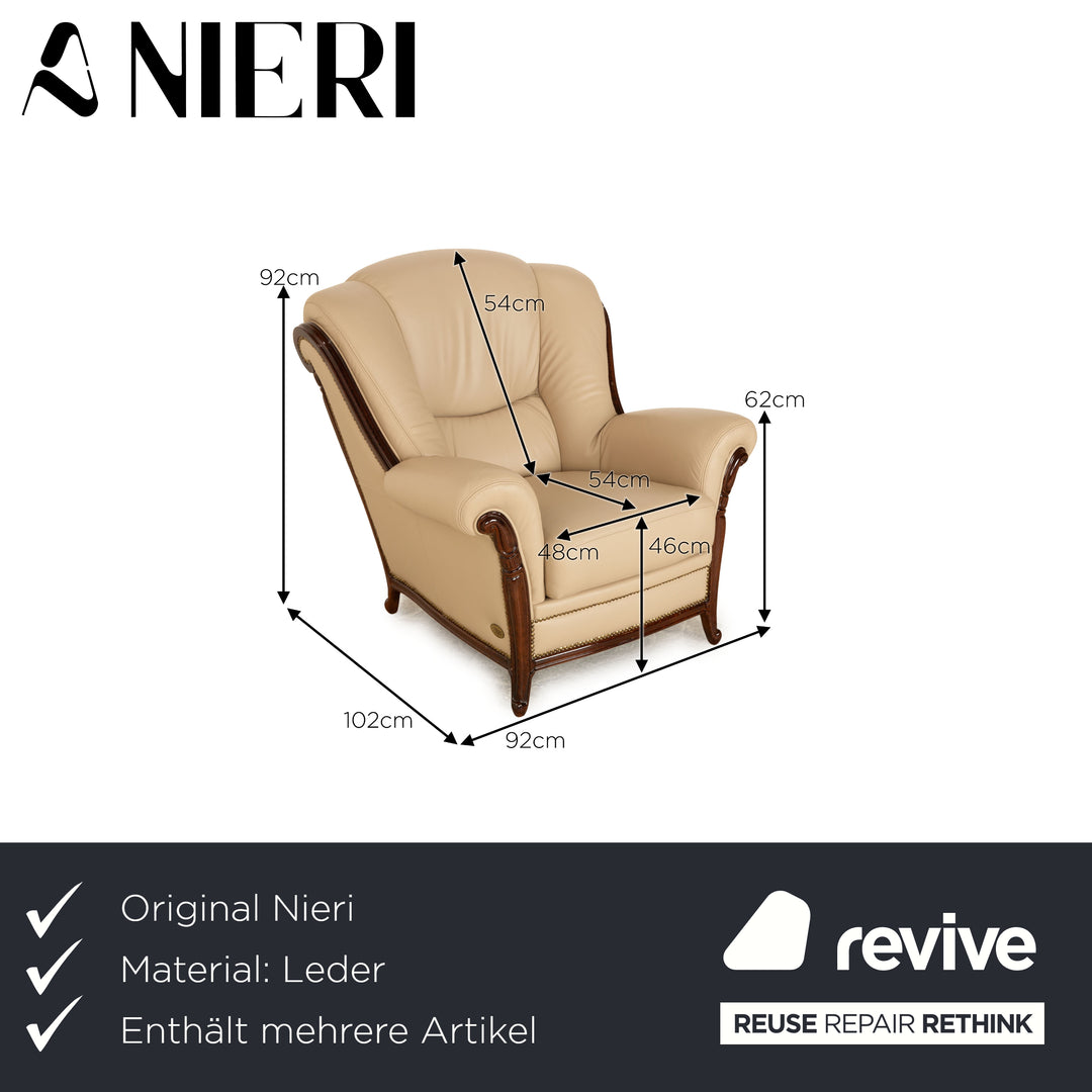 Nieri Victoria Leder Sofa Garnitur Beige Dreisitzer Sessel Hocker Zweisitzer