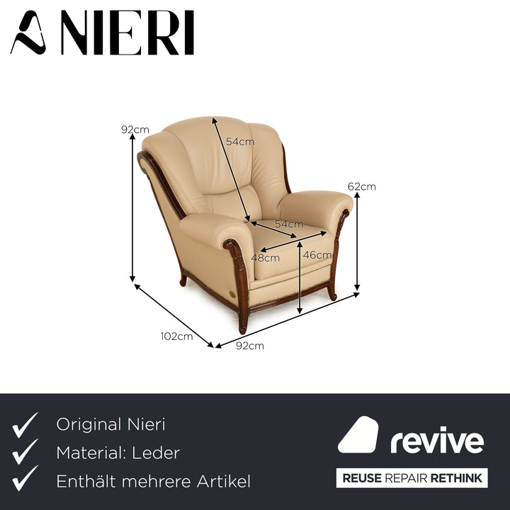Nieri Victoria Leder Sofa Garnitur Beige Dreisitzer Sessel Hocker Zweisitzer