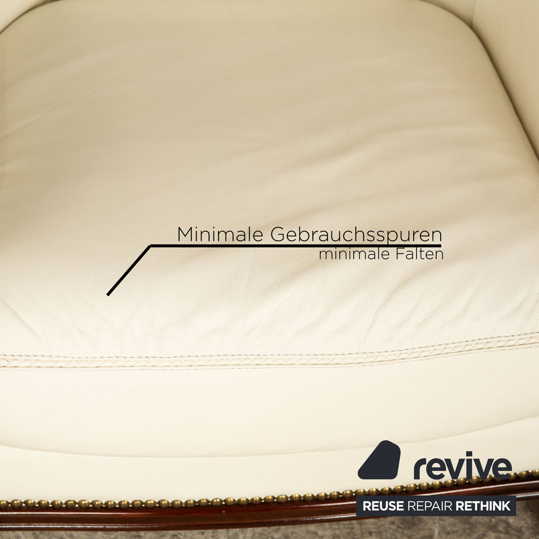 Nieri Victoria Leather Sofa Set Cream White Two Seater Armchair