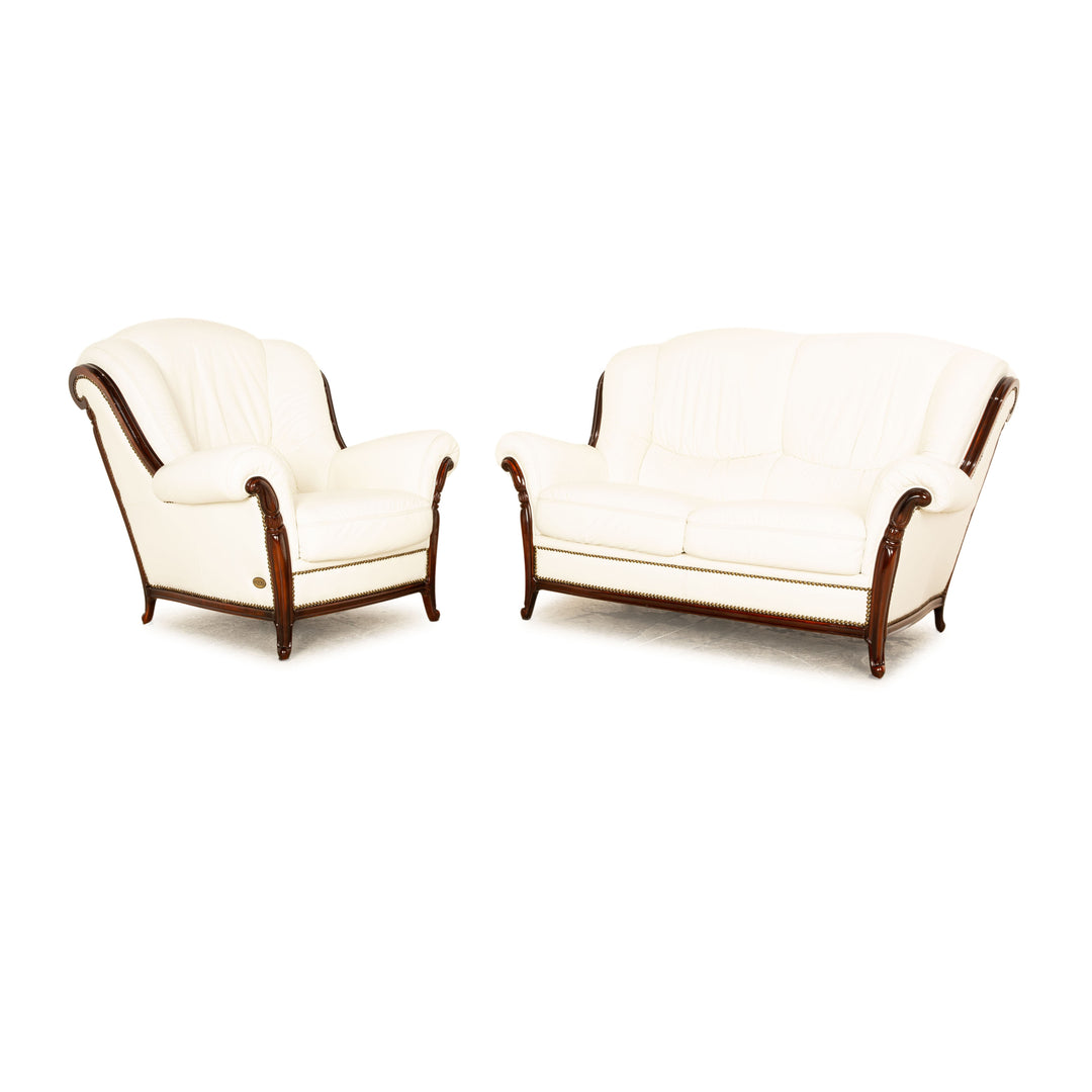 Nieri Victoria Leder Sofa Garnitur Creme Weiß Zweisitzer Sessel
