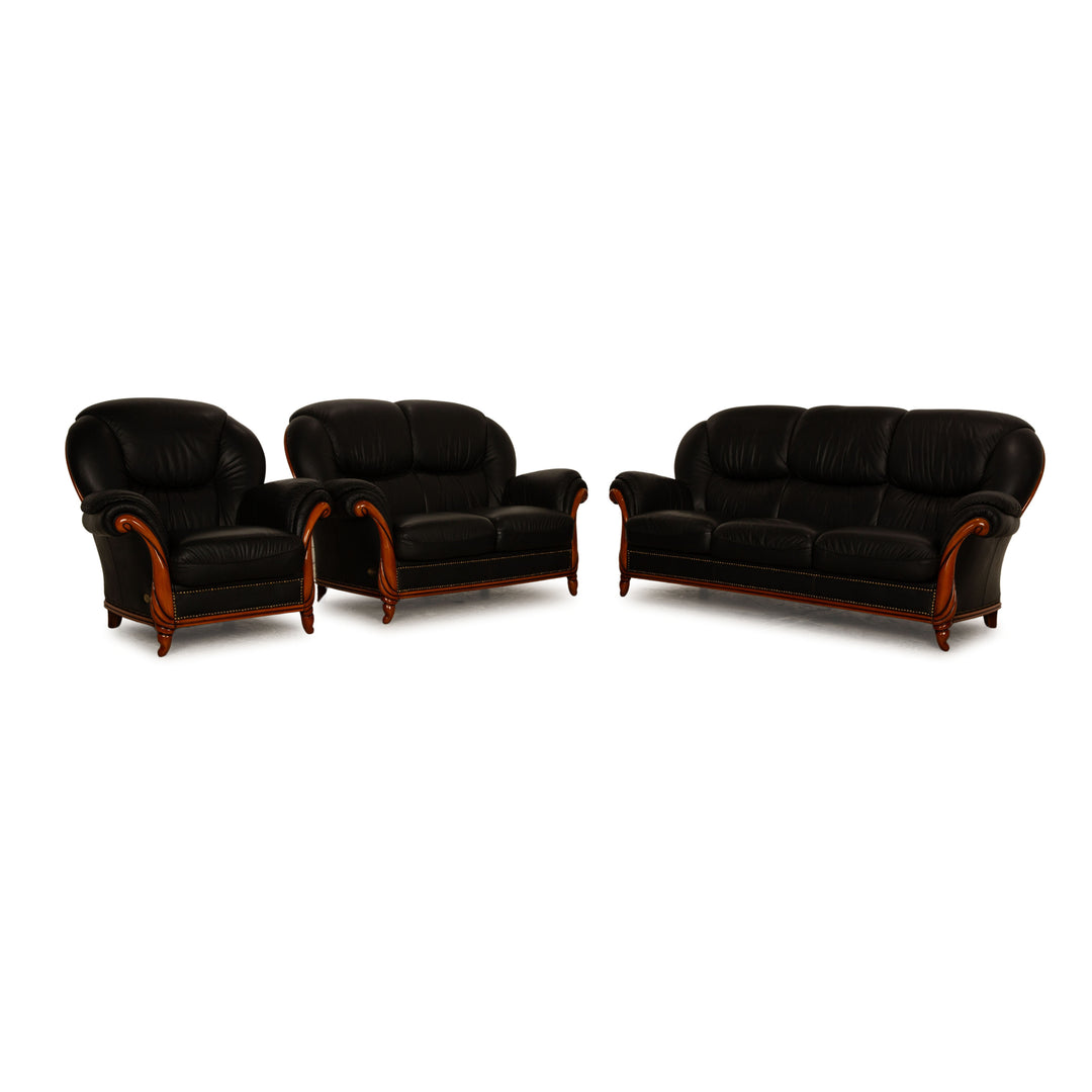 Nieri Victoria Leder Sofa Garnitur Schwarz Dreisitzer Zweisitzer Sessel Couch