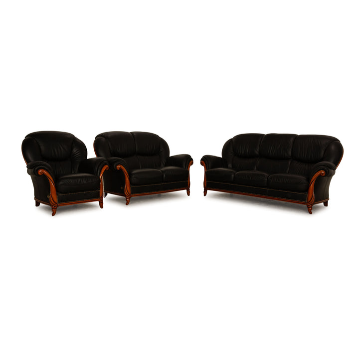 Nieri Victoria Leder Sofa Garnitur Schwarz Dreisitzer Zweisitzer Sessel Couch
