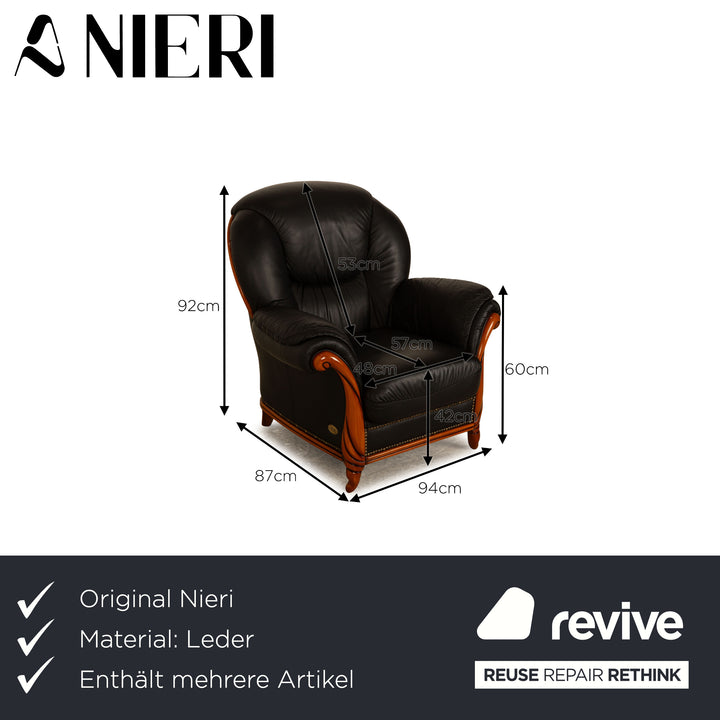 Nieri Victoria Leder Sofa Garnitur Schwarz Dreisitzer Zweisitzer Sessel Couch