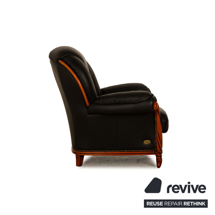 Nieri Victoria Leder Sofa Garnitur Schwarz Dreisitzer Zweisitzer Sessel Couch