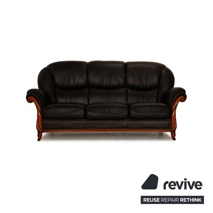 Nieri Victoria Leder Sofa Garnitur Schwarz Dreisitzer Zweisitzer Sessel Couch