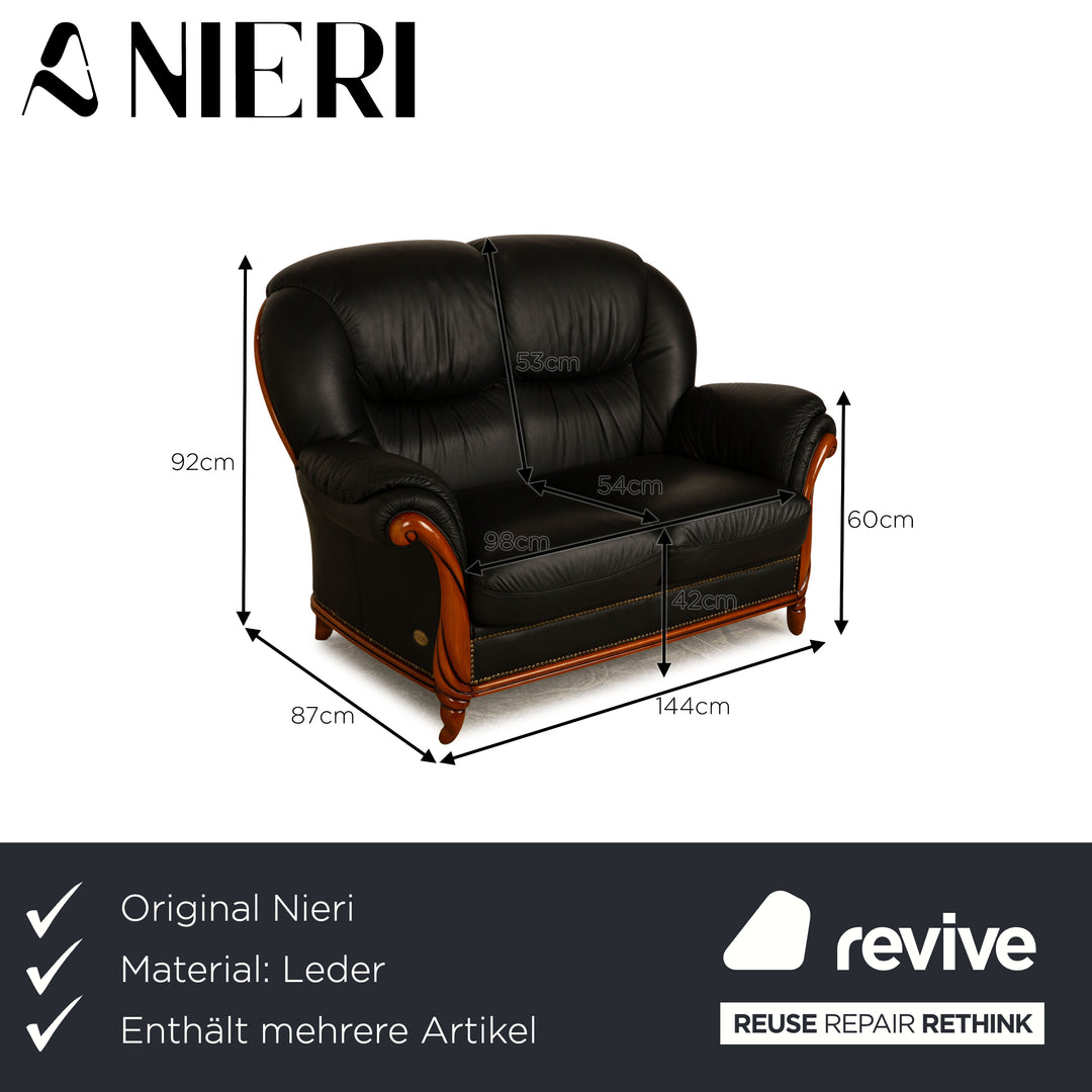 Nieri Victoria Leder Sofa Garnitur Schwarz Dreisitzer Zweisitzer Sessel Couch