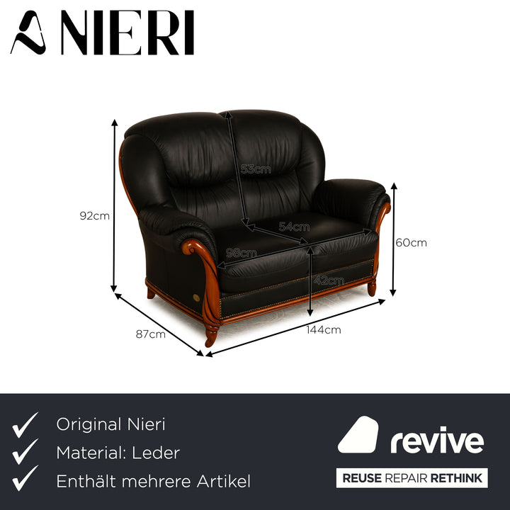 Nieri Victoria Leder Sofa Garnitur Schwarz Dreisitzer Zweisitzer Sessel Couch