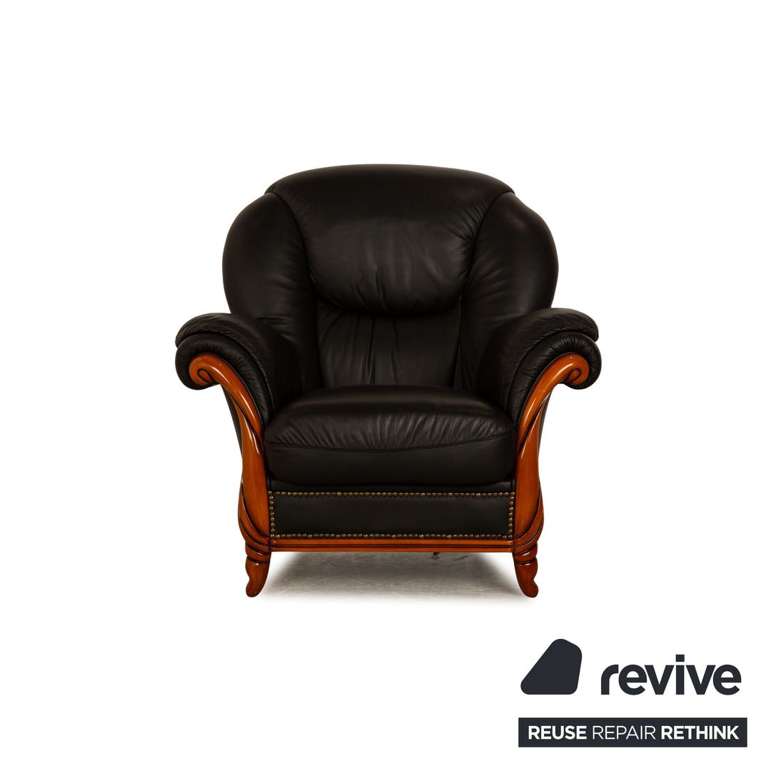 Nieri Victoria Leder Sofa Garnitur Schwarz Dreisitzer Zweisitzer Sessel Couch