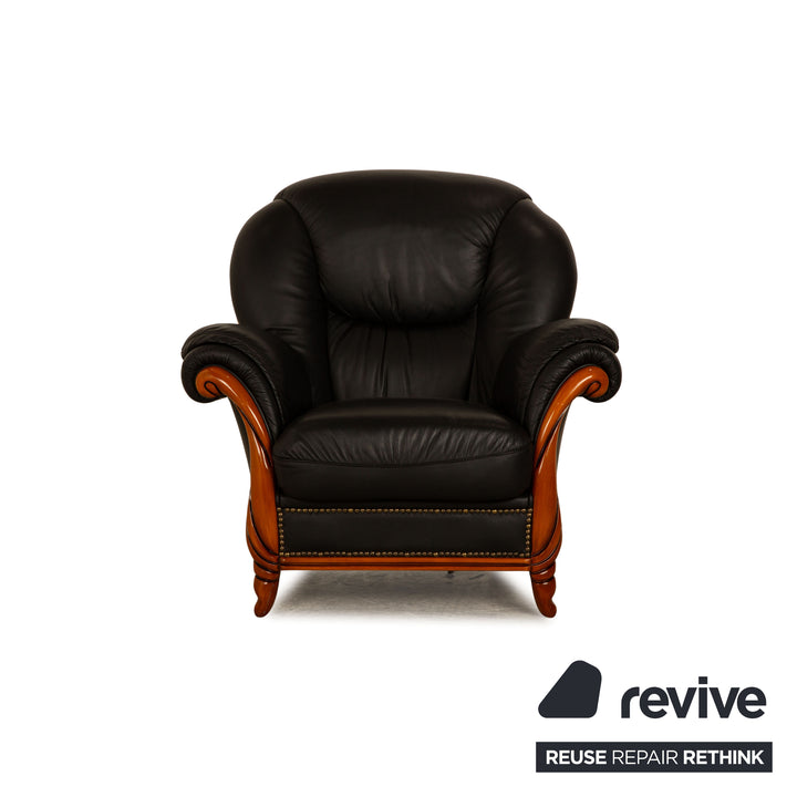 Nieri Victoria Leder Sofa Garnitur Schwarz Dreisitzer Zweisitzer Sessel Couch