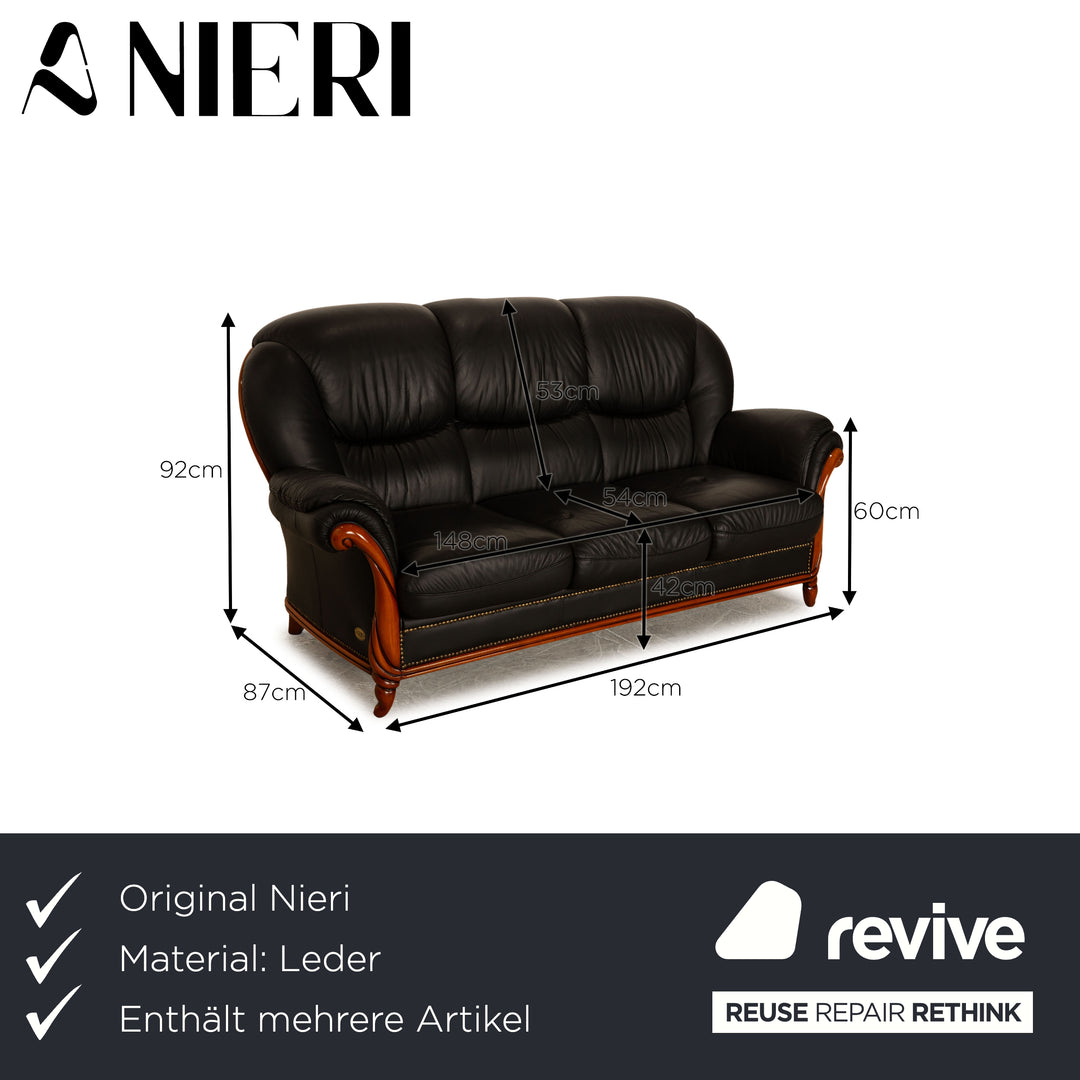 Nieri Victoria Leder Sofa Garnitur Schwarz Dreisitzer Zweisitzer Sessel Couch
