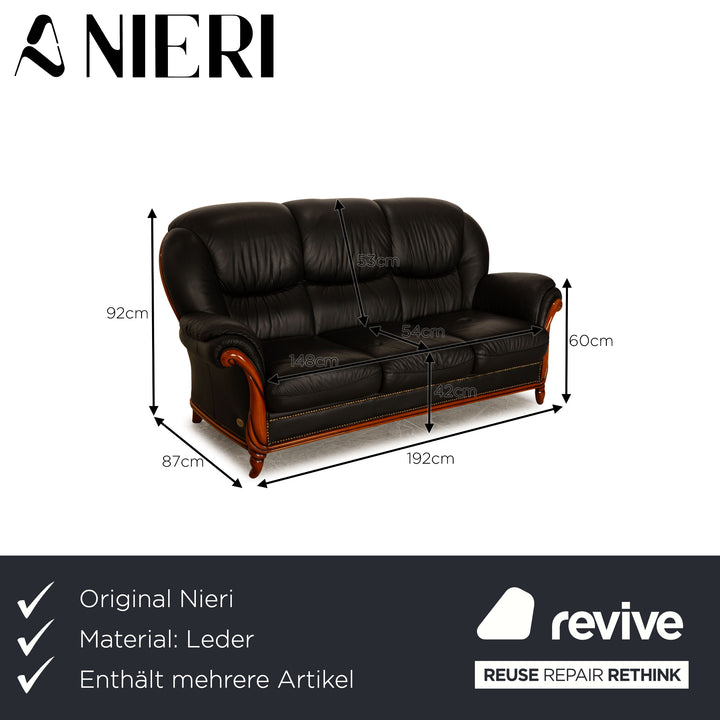 Nieri Victoria Leder Sofa Garnitur Schwarz Dreisitzer Zweisitzer Sessel Couch