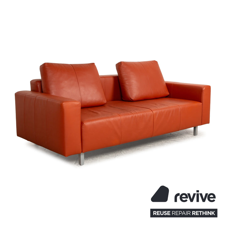 Now by Hülsta Leder Sofa Garnitur Orange Zweisitzer Sessel Hocker Couch