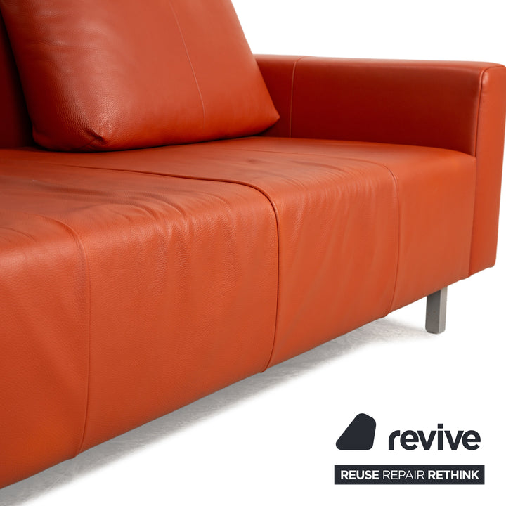 Now by Hülsta Leder Sofa Garnitur Orange Zweisitzer Sessel Hocker Couch