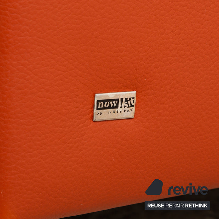 Now by Hülsta Leder Sofa Garnitur Orange Zweisitzer Sessel Hocker Couch