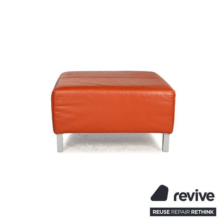 Now by Hülsta Leder Sofa Garnitur Orange Zweisitzer Sessel Hocker Couch