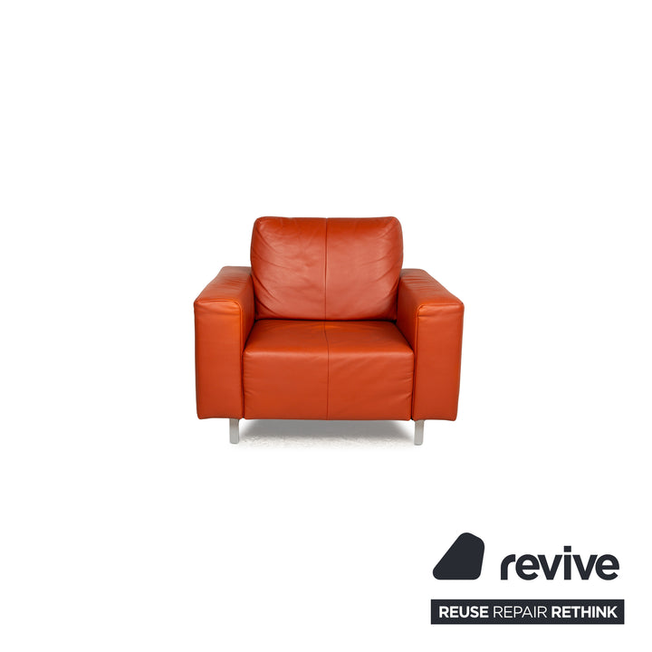 Now by Hülsta Leder Sofa Garnitur Orange Zweisitzer Sessel Hocker Couch