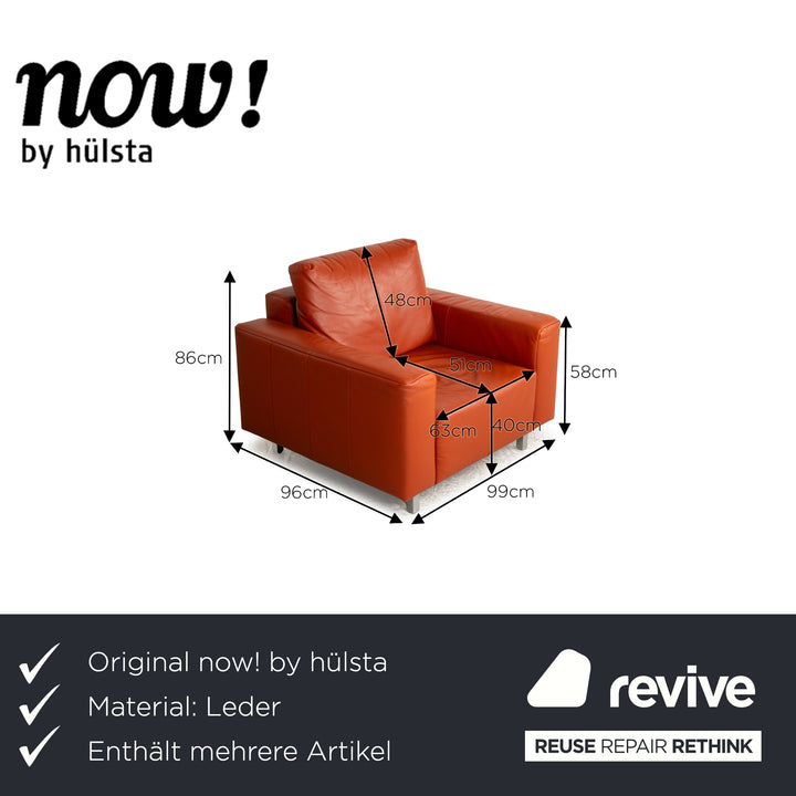 Now by Hülsta Leder Sofa Garnitur Orange Zweisitzer Sessel Hocker Couch