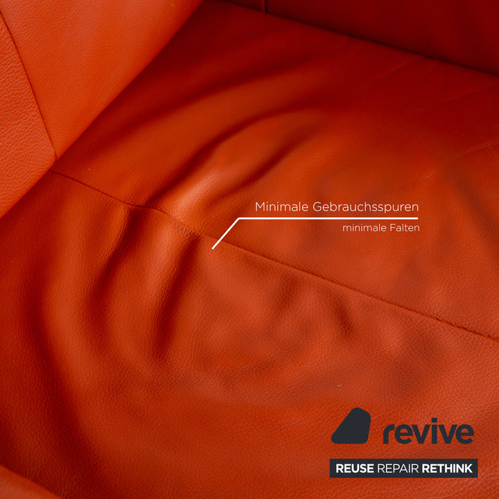 Now by Hülsta Leder Sofa Garnitur Orange Zweisitzer Sessel Hocker Couch