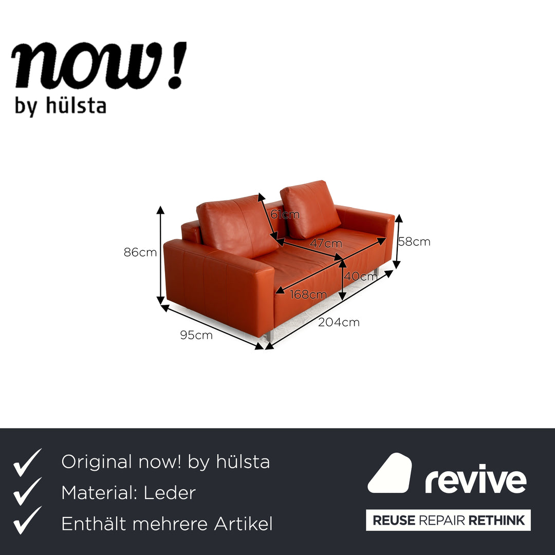 Now by Hülsta Leder Sofa Garnitur Orange Zweisitzer Sessel Hocker Couch