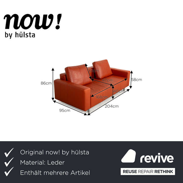 Now by Hülsta Leder Sofa Garnitur Orange Zweisitzer Sessel Hocker Couch
