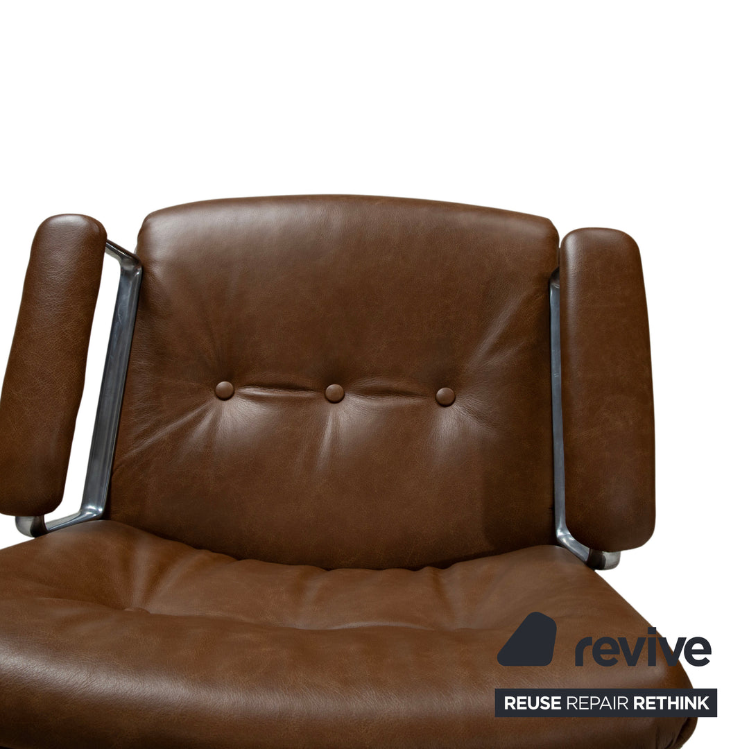 Osvaldo Borsani P126 6er Leder Stuhl Set Braun Cognac manuelle Funktion