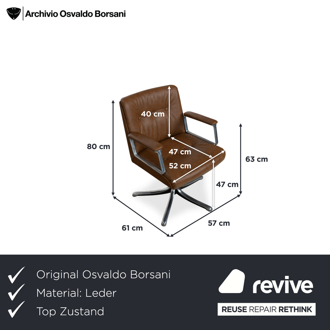 Osvaldo Borsani P126 6er Leder Stuhl Set Braun Cognac manuelle Funktion