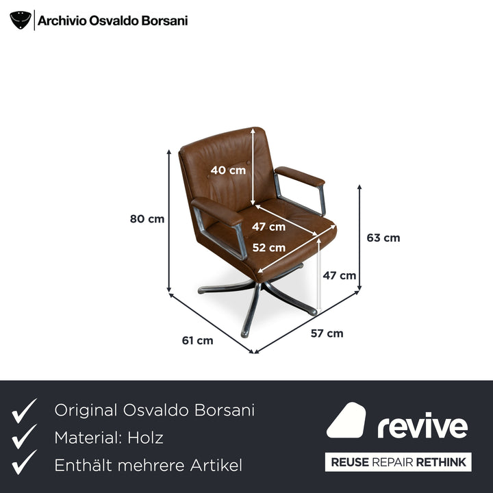 Osvaldo Borsani T69 Holz Tisch 4er Stuhl Braun Cognac Chrom 120 x 76 cm drehbar