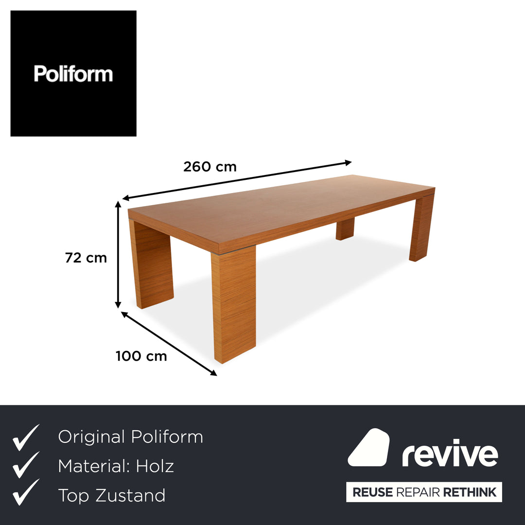 Poliform Wooden Dining Table Brown 260 x 100 cm