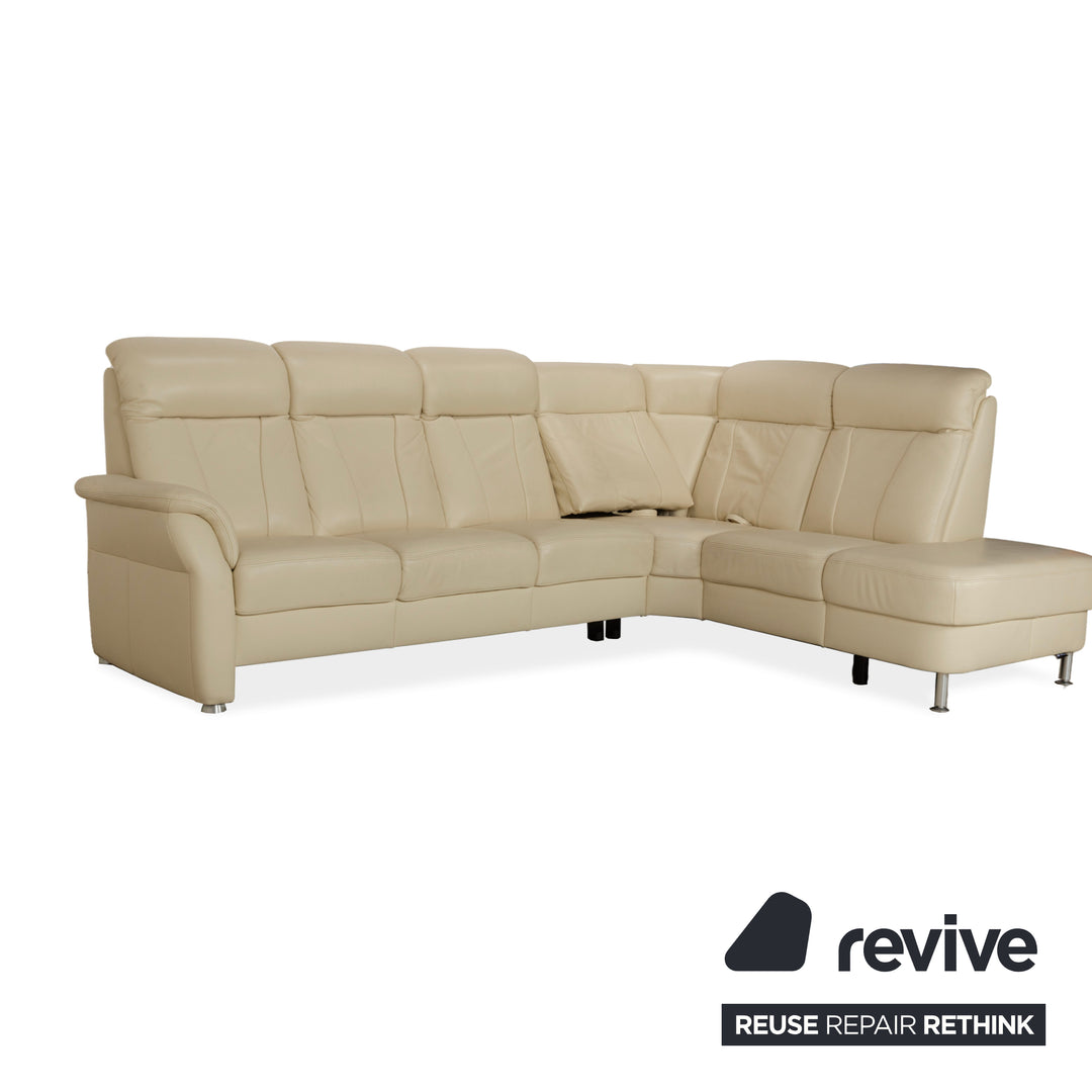 Canapé d'angle en cuir Polinova crème à fonction manuelle