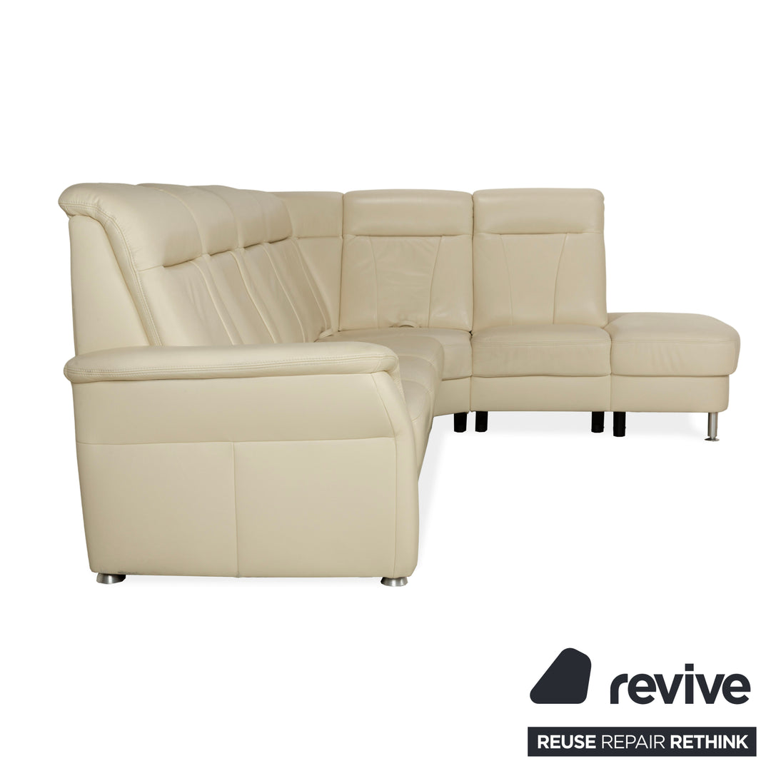 Canapé d'angle en cuir Polinova crème à fonction manuelle