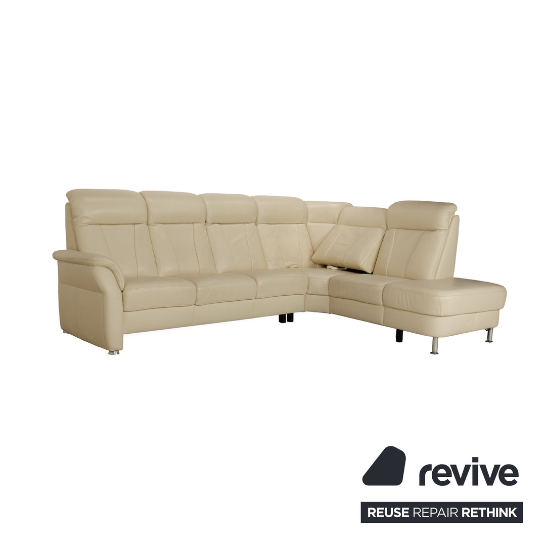 Canapé d'angle en cuir Polinova crème à fonction manuelle