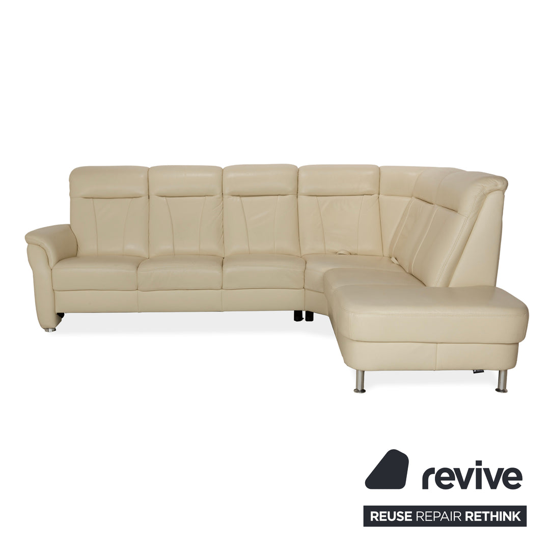 Canapé d'angle en cuir Polinova crème à fonction manuelle