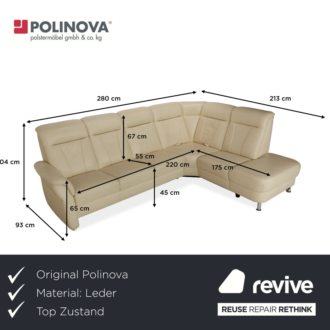 Canapé d'angle en cuir Polinova crème à fonction manuelle