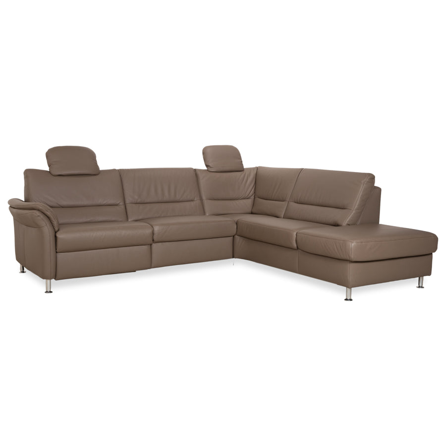 Polinova Leather Corner Sofa Grey Brown Grey Taupe Couch Electric Function Chaise Longue Right incl. Headrests