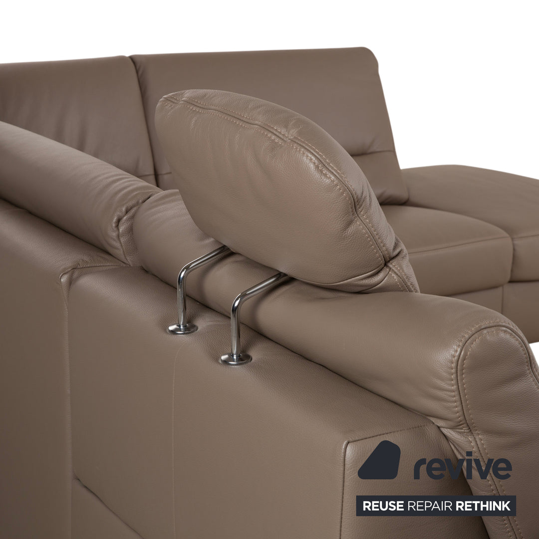 Polinova Leather Corner Sofa Grey Brown Grey Taupe Couch Electric Function Chaise Longue Right incl. Headrests