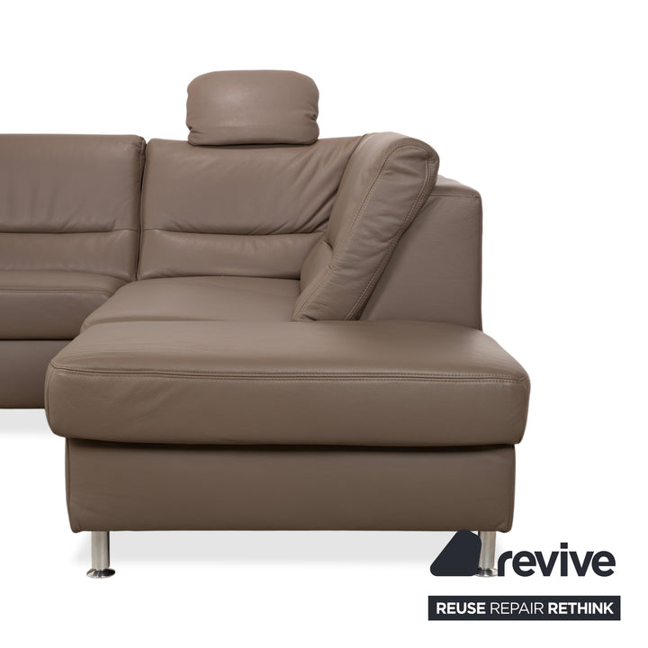 Polinova Leather Corner Sofa Grey Brown Grey Taupe Couch Electric Function Chaise Longue Right incl. Headrests